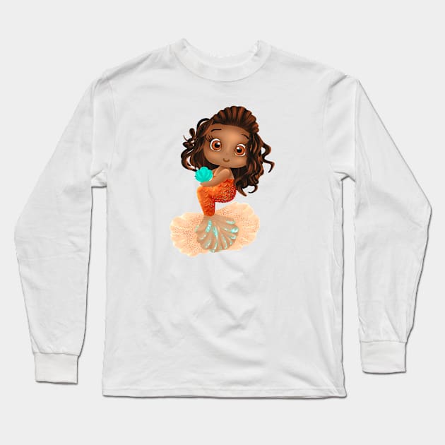 Mermaid, Black Girl Mermaid, African American Mermaid Long Sleeve T-Shirt by UrbanLifeApparel